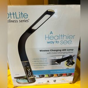 OttLite LED Desk Lamp with Clock and Wireless Color Changing Charging Station